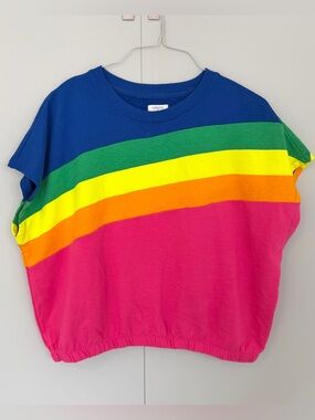 CROWN & IVY Cabana Women’s Dolman Sleeve Terry Rainbow Cropped Top